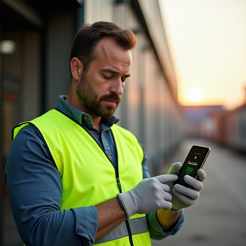 Zamestnanec skenuje dochádzku cez mobilnú aplikáciu